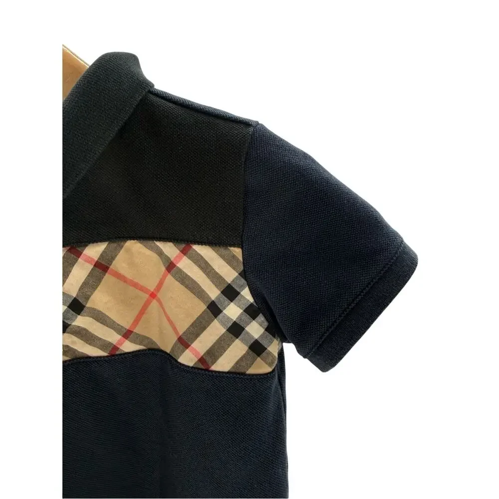 Burberry Boys Jeff Navy Blue Nova Check Color Block Polo Shirt Size 4 Youth